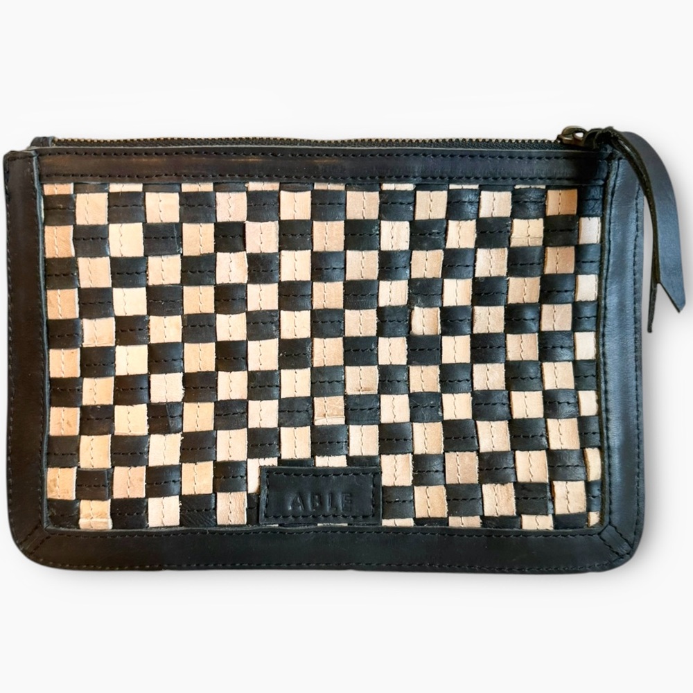 NWOT Able Nesmia Basketweave Leather Clutch in Black and Tan
